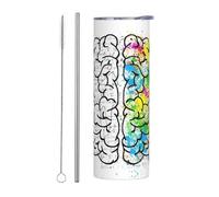 POEZJZW Geometry Brain Image with Science 20 Oz Insulated Stainless Steel, Coffee Cup with Lid and Straw, Double Wall Vacuum Travel Mug Leakproof Cup