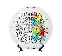POEZJZW Geometry Brain Image with Science Pattern Bone China Decorative Plate Dinner Plates Crafts Perfect Decoration for Home Office and Coffee Shop 8in