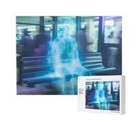 Poezjzw Ghost In The Station Seat Puzzles For Adult 500 Pieces Wooden Jigsaw For Family Friend Home Decor Wall Art 20.4 X 15 In