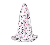 POEZJZW Girly Pink Perfume Bottle And Poodle Pattern Teenager Hooded Cloak Cloak Women Men Halloween Costume Masquerade Cosplay Costume Christmas Party Robe S
