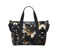 Poezjzw Gold White Butterflies Black Travel Duffle Bag Weekender Carry On Tote Bags For Women Hospital Bags For Labor And Delivery Overnight Luggage Bag, Black, One Size, Black, One Size