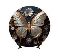 POEZJZW Gold White Butterflies Pattern Decorative Plate, 8in,Microwave/Oven/Dishwasher Safe, Scratch Resistant, for Living Room Decor, Entryway Art, Gift for Home
