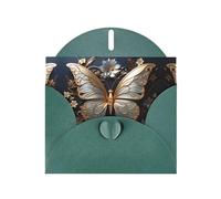 POEZJZW Gold White Butterflies Pearl Paper Christmas Cards, With Dark Green Envelopes, Thank You Cards, Wedding, Valentine'S Day Cards 10-Count
