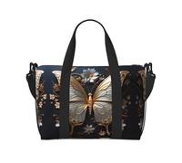 Poezjzw Gold White Butterflies Travel Duffle Bag Weekender Carry On Tote Bags For Women Hospital Bags For Labor And Delivery Overnight Luggage Bag, Black, One Size, Black, One Size