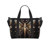 Poezjzw Golden Delicate Dragonfly On Black Background Travel Duffle Bag Weekender Carry On Tote Bags For Women Hospital Bags For Labor And Delivery Overnight Luggage Bag, Black, One Size, Black, One