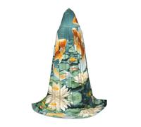 POEZJZW Goldfish And Lotus Pattern Hooded Robe Cloak Long Cape Halloween Cosplay Costume Hoodies Cape Unisex, Black, S