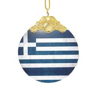 Poezjzw Greek Flag Pattern Christmas Glass Gold Metal Buckle Pendant Decorations Suitable For Home Shopping Malls And Holiday Celebrations
