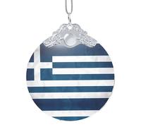 Poezjzw Greek Flag Pattern Christmas Glass Silver Metal Buckle Pendant Decorations Suitable For Home Shopping Malls And Holiday Celebrations