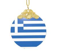 Poezjzw Greek Flag Pattern Glass Christmas Ornament Round Hanging Pendant Gifts For Xmas Holidays Ornaments Home Decor Gold Metal Buckle