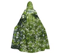 POEZJZW Greens And Flowers Pattern Hooded Cloak Robe Costume For Adult Men Women Christmas Hoodies Cape Cosplay Costumes