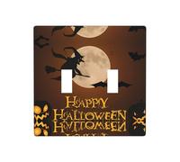 Poezjzw Halloween Witch Flying Pattern Wall Plate Outlet Cover Decorative Wall Plate Size 4.5X 4.5in Double Toggle Outlet Light Switch Cover