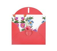 POEZJZW Hand Painted Flower Patterned Pearl Paper Blank Greeting Card Suitable For Birthday Wedding Party Invitation With Red Envelope