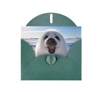 POEZJZW Harp Seal Painting Wallpaper Patterned Pearl Paper Blank Greeting Card Suitable For Birthday Wedding Party Invitation With Dark Green Envelope