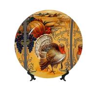 POEZJZW Harvest Turkey Pattern Bone China Decorative Plate Dinner Plates Crafts Perfect Decoration for Home Office and Coffee Shop 6in