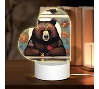 POEZJZW Healing Bear Pattern Heart Shape Acrylic Night Light with USB Cable Adjustable 3 Colors for Restaurant Bar Cafe