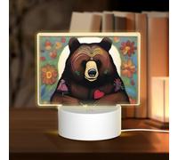 POEZJZW Healing Bear Pattern Rectangle Acrylic Night Light with USB Cable Adjustable 3 Colors for Restaurant Bar Cafe
