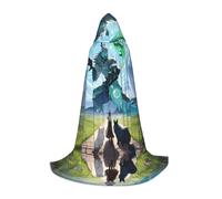 POEZJZW Healing Beasts Pattern Hooded Cloak Robe Costume Cloak For Adult Men Women Christmas Hoodies Cape Cosplay Costumes S