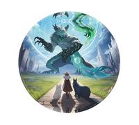 POEZJZW Healing Beasts Pattern Round Mouse Mat, Cute Mouse Pad, Non-Slip Rubber Base With Stitched Edge, Small Size 7.9 X 7.9 Inch