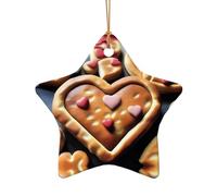 Poezjzw Heart Shaped Cookies Pattern Ceramic Christmas Ornament Star Shape Hanging Pendant Gifts For Xmas Holidays, Ornaments For Home Decor