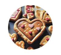 POEZJZW Heart Shaped Cookies Pattern Round Mouse Mat, Cute Mouse Pad, Non-Slip Rubber Base With Stitched Edge, Small Size 7.9 X 7.9 Inch