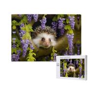 Poezjzw Hedgehog And Flower Puzzles For Adult 1000 Pieces Wooden Jigsaw For Family Friend Home Decor Wall Art 29.5 X 19.7 In
