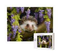 Poezjzw Hedgehog And Flower Puzzles For Adult 500 Pieces Wooden Jigsaw For Family Friend Home Decor Wall Art 20.4 X 15 In