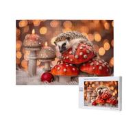 Poezjzw Hedgehog On Mushroom Puzzles For Adult 1000 Pieces Wooden Jigsaw For Family Friend Home Decor Wall Art 29.5 X 19.7 In