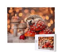 Poezjzw Hedgehog On Mushroom Puzzles For Adult 500 Pieces Wooden Jigsaw For Family Friend Home Decor Wall Art 20.4 X 15 In