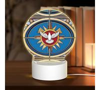 POEZJZW Holy Spirit Christia Pattern Round Acrylic Night Light with USB Cable Adjustable 3 Colors for Restaurant Bar Cafe