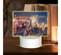 POEZJZW Hong Kong Pattern Rectangular Acrylic Night Light Touch Switch Accent for Bookshelves Desks Nightstands