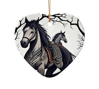 Poezjzw Horse In The Forest Pattern Ceramic Christmas Ornament Heart Shape Hanging Pendant Gifts For Xmas Holidays, Ornaments For Home Decor
