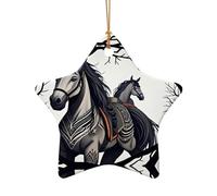 Poezjzw Horse In The Forest Pattern Ceramic Christmas Ornament Star Shape Hanging Pendant Gifts For Xmas Holidays, Ornaments For Home Decor