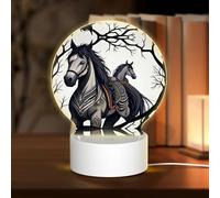 POEZJZW Horse in The Forest Pattern Round Acrylic Night Light with USB Cable Adjustable 3 Colors for Restaurant Bar Cafe
