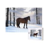 Poezjzw Horse Nature Winter Adult Classic Jigsaw 300 Pieces Wooden Puzzle Modern Home Decor Intellectual Game 40 X 28 Cm