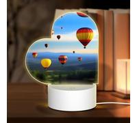 POEZJZW Hot Air Balloon in The Sky Pattern Heart Shape Acrylic Night Light with USB Cable Adjustable 3 Colors for Restaurant Bar Cafe