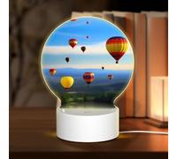 POEZJZW Hot Air Balloon in The Sky Pattern Round Acrylic Night Light with USB Cable Adjustable 3 Colors for Restaurant Bar Cafe