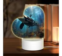 POEZJZW Huge Killer Whales Pattern Heart Shape Acrylic Night Light with USB Cable Adjustable 3 Colors for Restaurant Bar Cafe