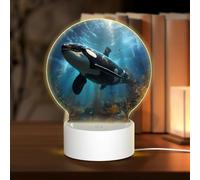 POEZJZW Huge Killer Whales Pattern Round Acrylic Night Light with USB Cable Adjustable 3 Colors for Restaurant Bar Cafe