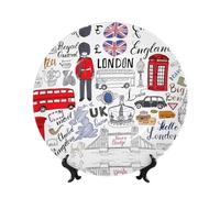 POEZJZW I Love London Pattern Bone China Decorative Plate Dinner Plates Crafts Perfect Decoration for Home Office and Coffee Shop 7in