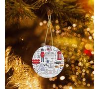 Poezjzw I Love London Pattern Ceramic Round-Shaped Christmas Tree Ornaments, Family New Year Home Souvenirs For Gatherings