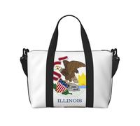 Poezjzw Illinois State Flag Travel Duffel Bag Tote Carry On Luggage Bag Water Resistant Weekender Overnight Bags For Foldable, Black, One Size