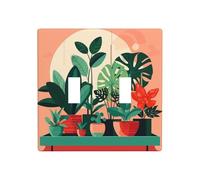 Poezjzw Indoor Potted Green Plants Pattern Decorative Light Switch Plate Covers 2 Gang Wall Plate Double Toggle Switch Cover 4.5 X 4.5 in