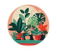 POEZJZW Indoor Potted Green Plants Pattern Round Mouse Mat, Cute Mouse Pad, Non-Slip Rubber Base With Stitched Edge, Small Size 7.9 X 7.9 Inch
