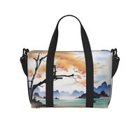 Poezjzw Ink Landscape Travel Duffel Bag Tote Carry On Luggage Bag Water Resistant Weekender Overnight Bags For Foldable, Black, One Size