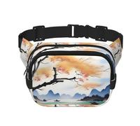 Poezjzw Ink Landscape Travel Waist Bag Suitable For Running, Cycling And Outdoor Adventures, Store Mobile Phones And Credit Cards, Black, One Size, Black, One Size