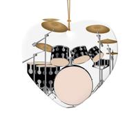 Poezjzw Jazz Drum Pattern Christmas Heart Shape Ceramic Ornaments Christmas Tree Hanging Home Decoration Gatherings Souvenirs
