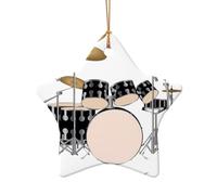 Poezjzw Jazz Drum Pattern Christmas Star Shape Ceramic Ornaments Christmas Tree Hanging Home Decoration Gatherings Souvenirs