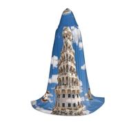 POEZJZW Leaning Tower Of Pisa Pattern Hooded Robe Cloak Long Cape Halloween Cosplay Costume Hoodies Cape Unisex Small