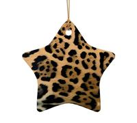 Poezjzw Leopard Print Pattern Christmas Star Shape Ceramic Ornaments Christmas Tree Hanging Home Decoration Gatherings Souvenirs