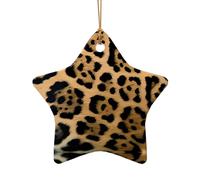 Poezjzw Leopard Print Pattern Christmas Star Shape Ceramic Ornaments Christmas Tree Hanging Home Decoration Gatherings Souvenirs